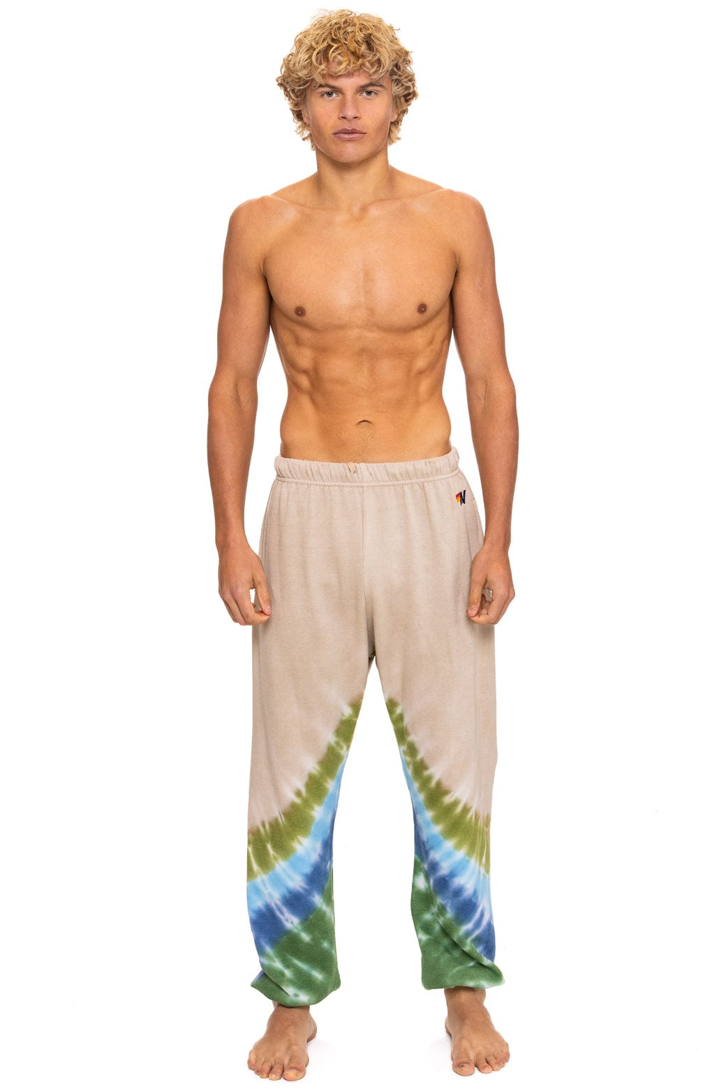 HAND DYED V SWEATPANTS - TIE DYE SAND BLUE GREEN