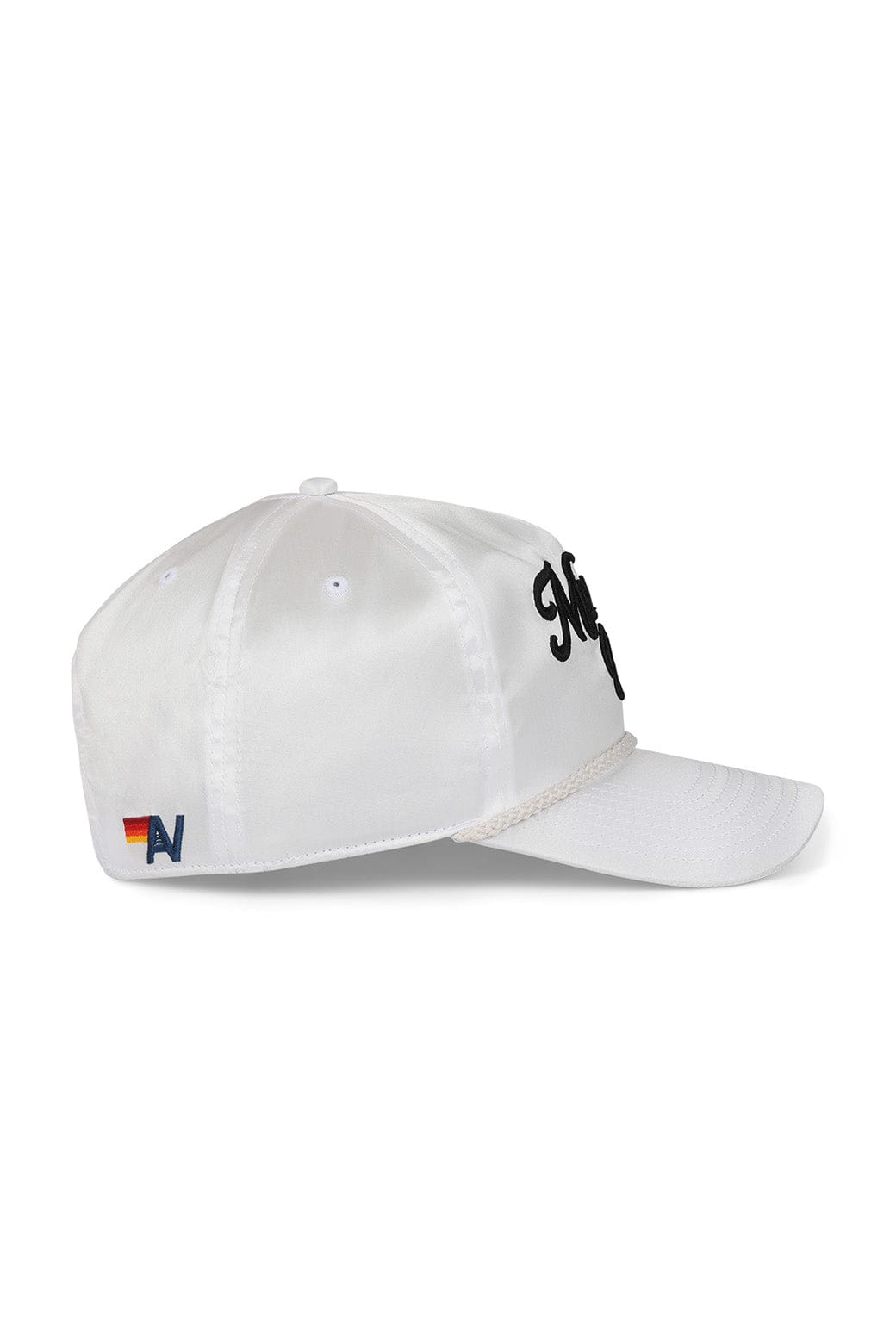 MEMBERS EXCLUSIVE VINTAGE SATIN SCRIPT TRUCKER HAT - WHITE BLACK
