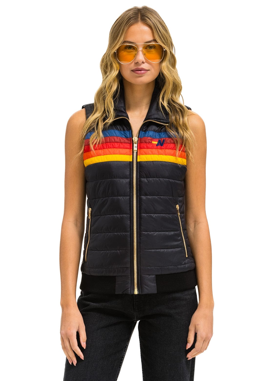 WOMENS 5 STRIPE VEST - BLACK