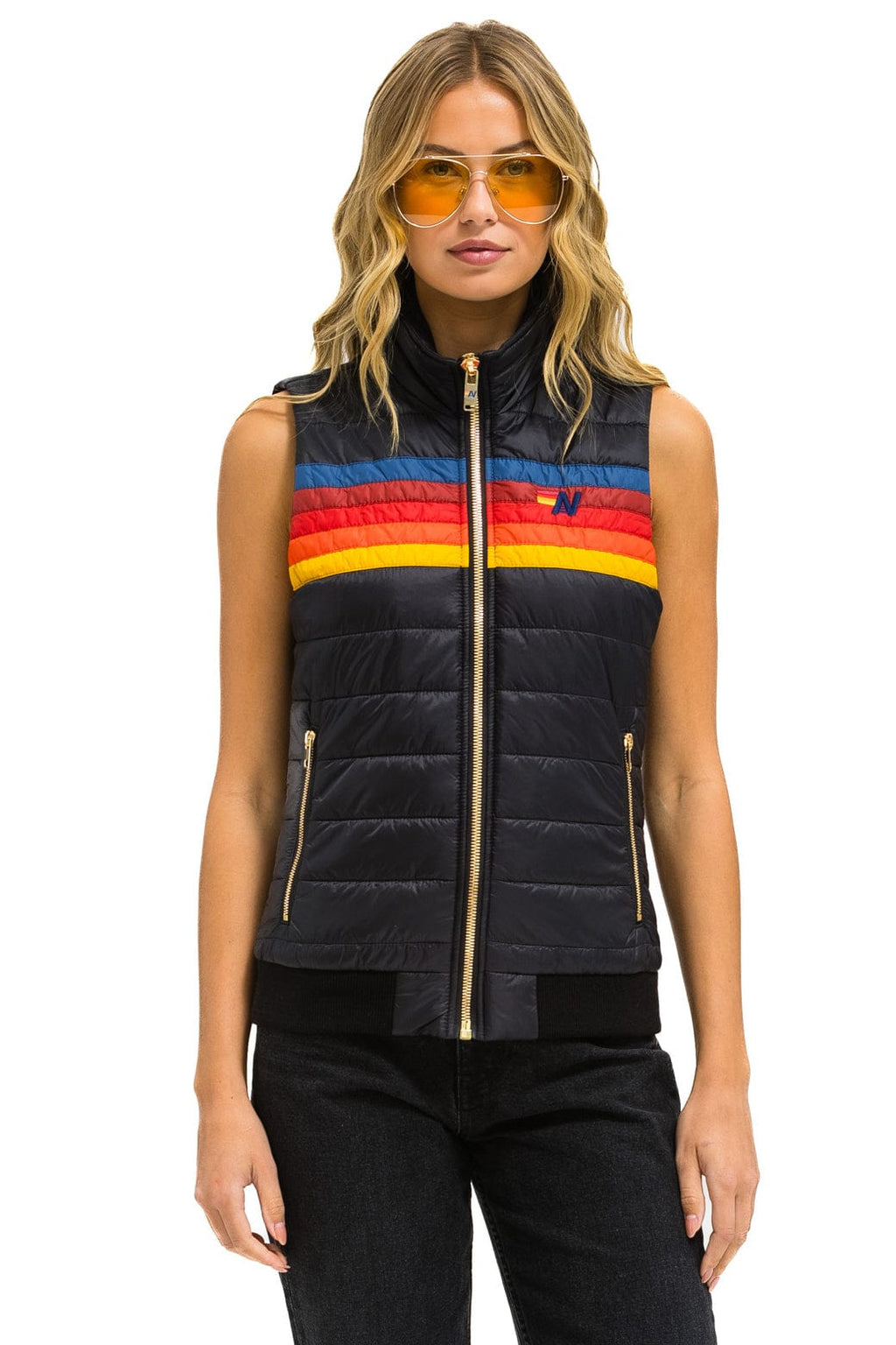 WOMENS 5 STRIPE VEST - BLACK