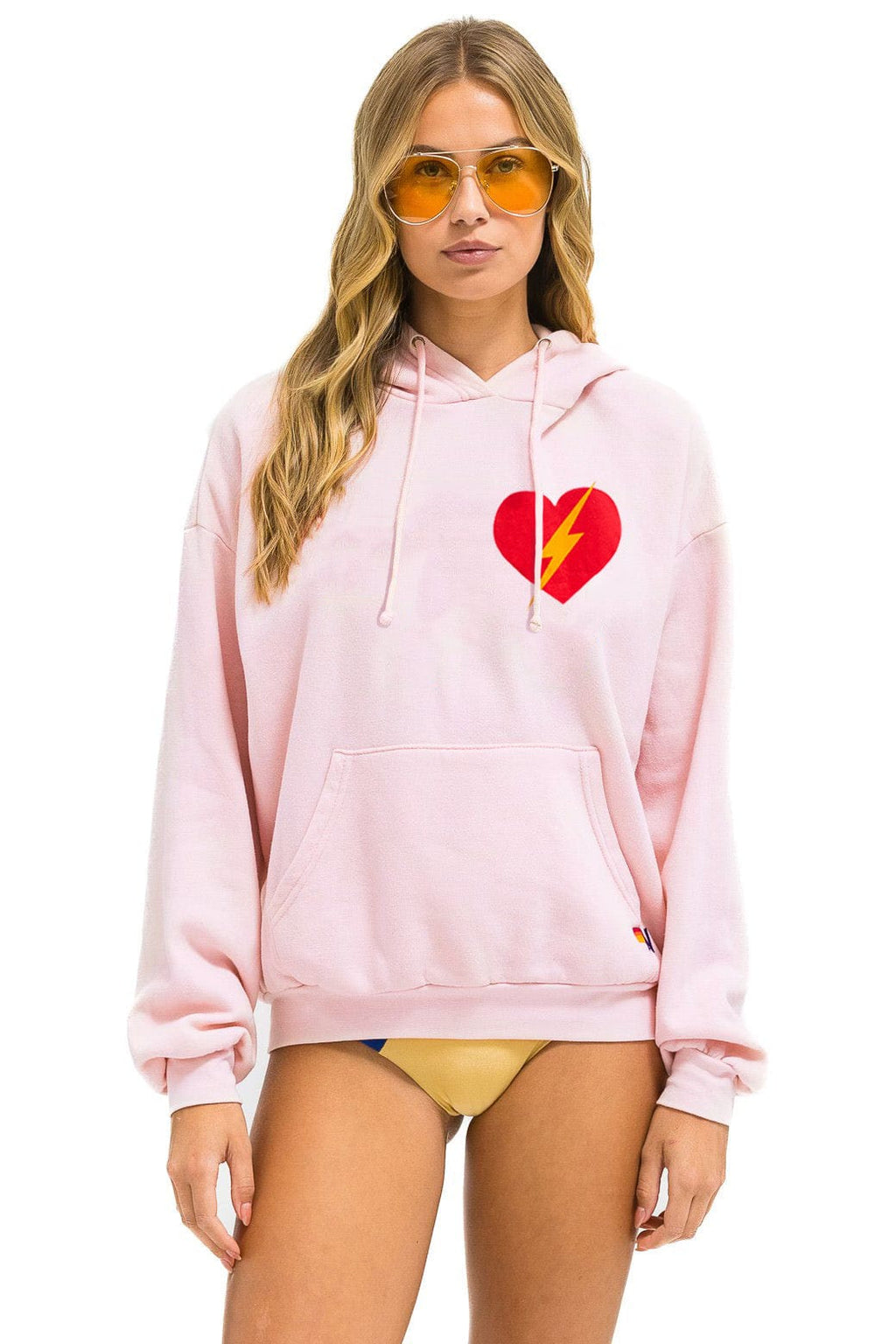 BOLT HEART PULLOVER RELAXED HOODIE - LIGHT PINK