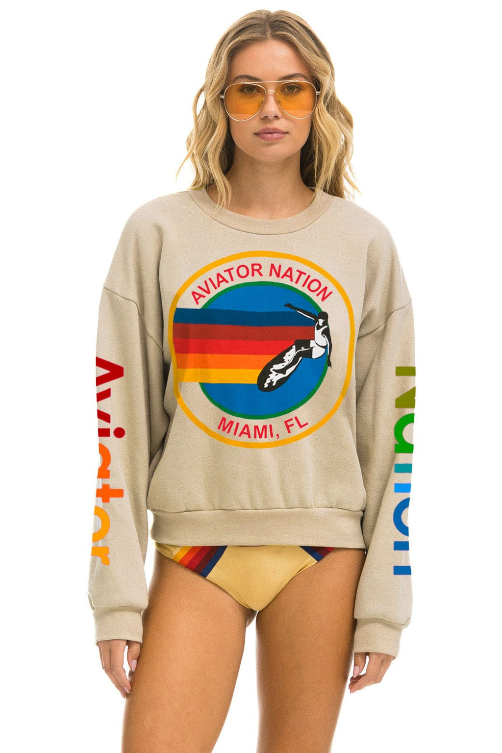 AVIATOR NATION MIAMI RELAXED CREW SWEATSHIRT - SAND