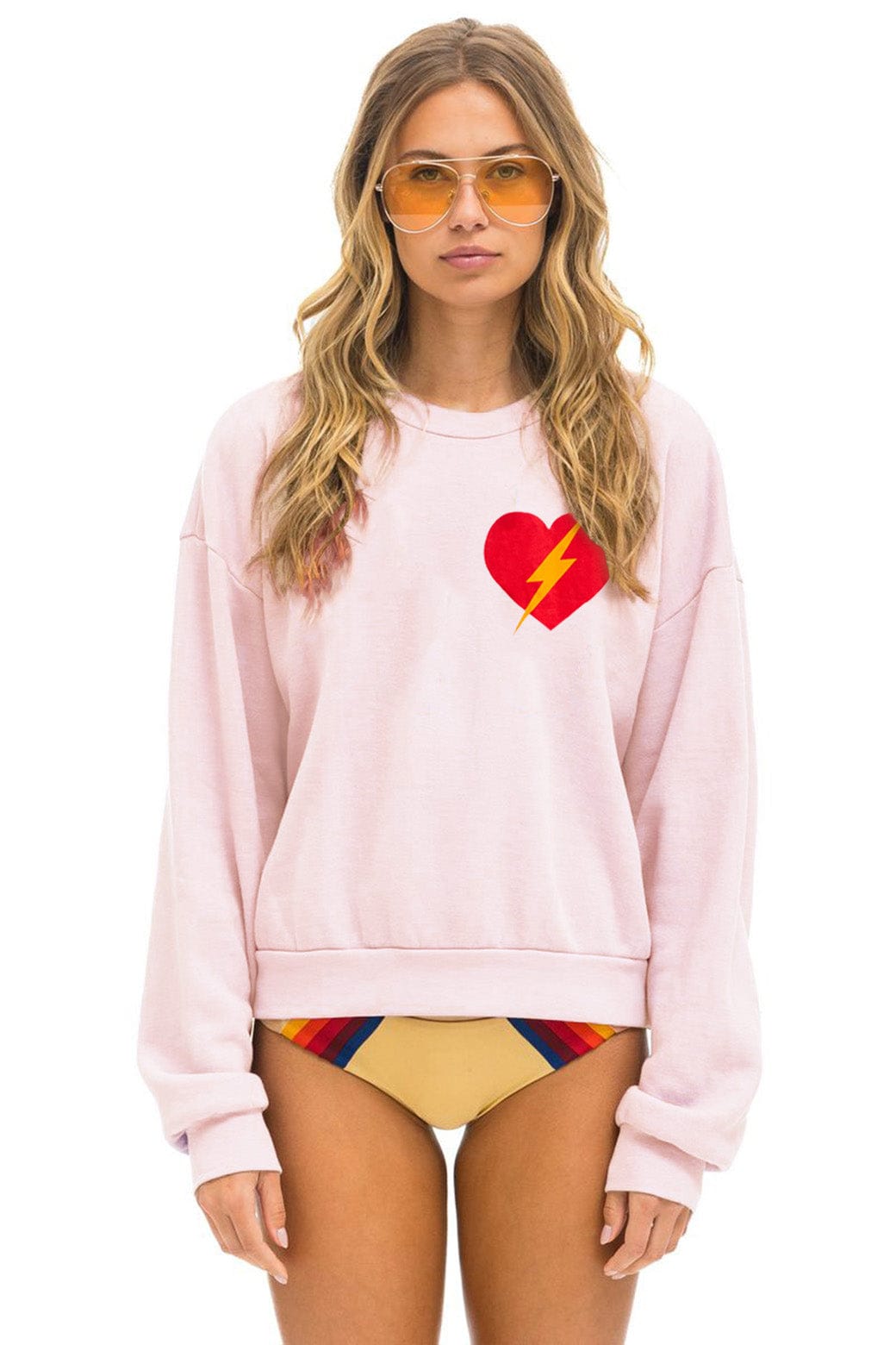 BOLT HEART RELAXED CREW SWEATSHIRT - LIGHT PINK