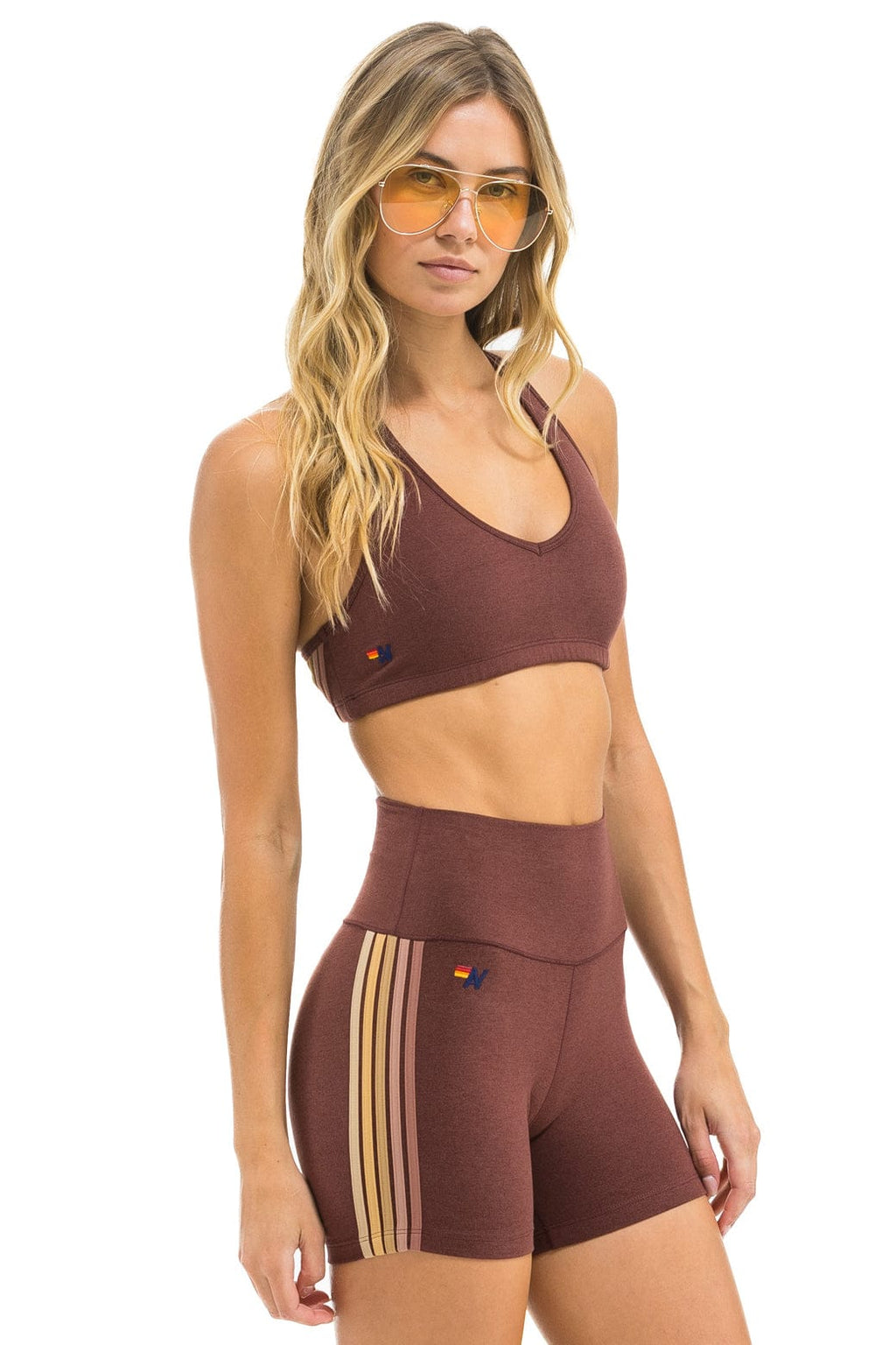5 STRIPE 4 INCH HI-RISE BIKER SHORT - MOCHA