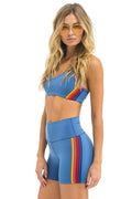 5 STRIPE RAINBOW 4 INCH HI-RISE BIKER SHORT - DUSTY BLUE