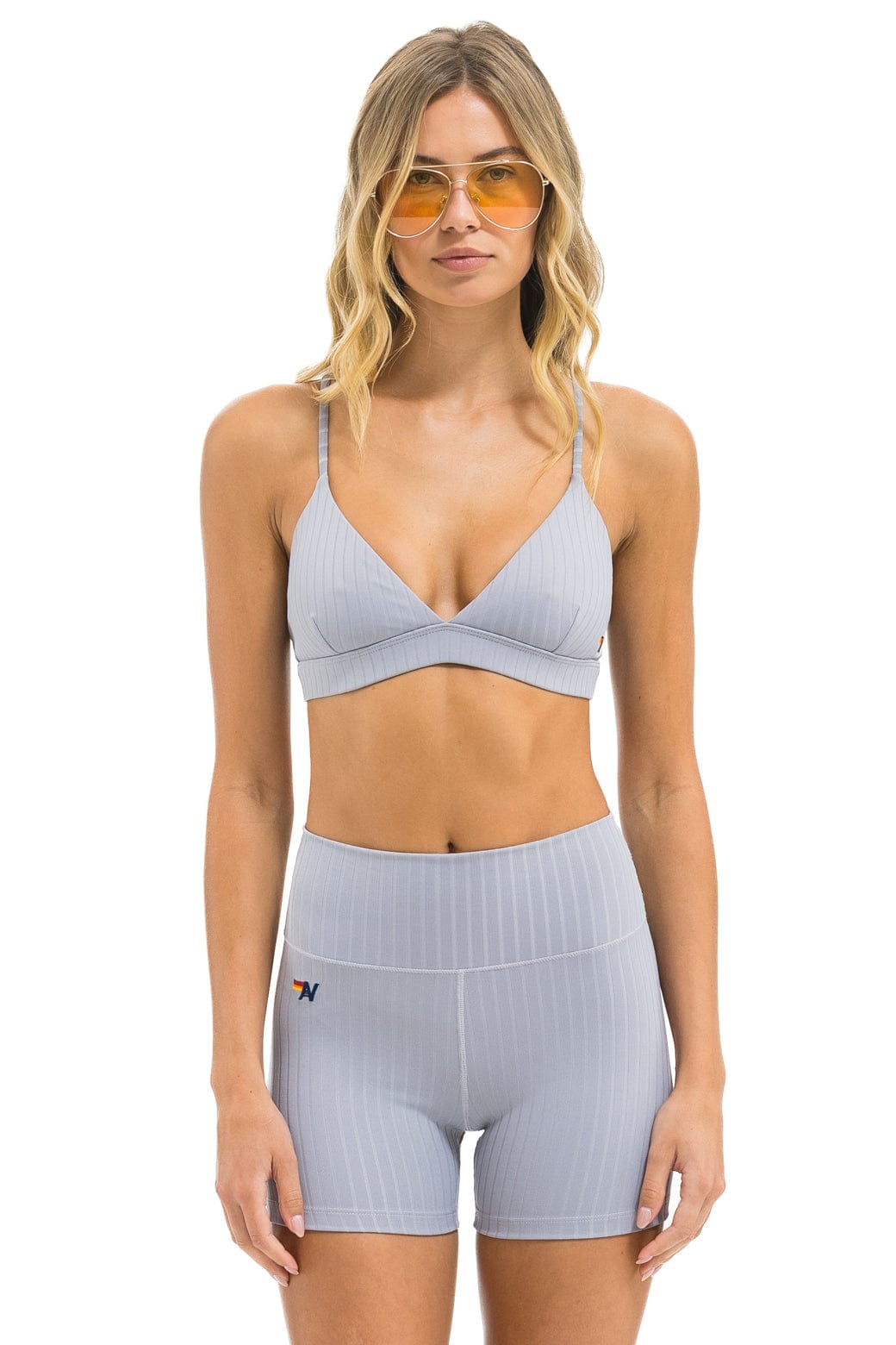 WIDE RIB 4IN HI-RISE BIKER SHORT - LIGHT GREY