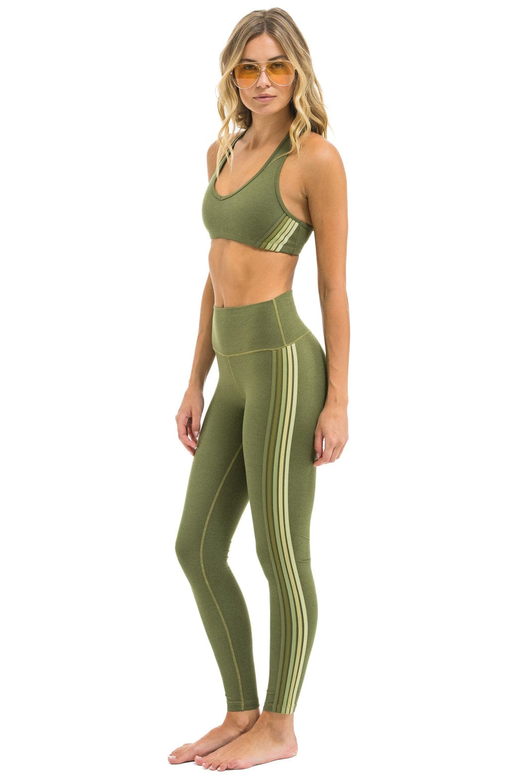 FULL LENGTH HI-RISE 5 STRIPE LEGGINGS - ARMY