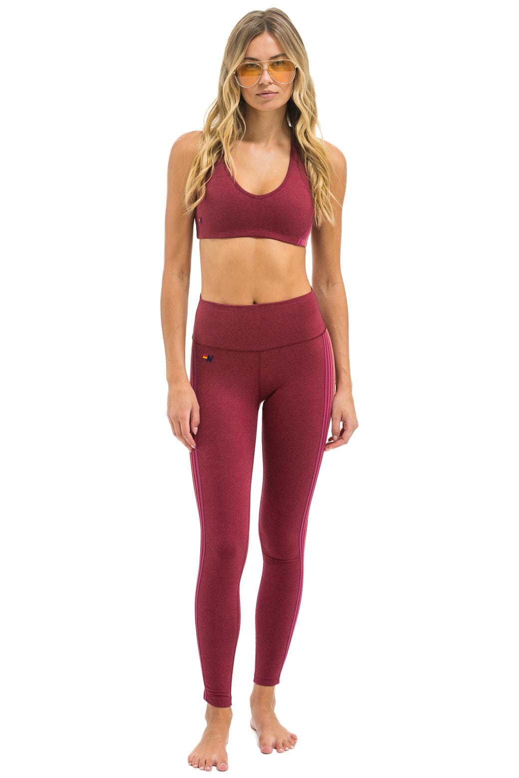 FULL LENGTH HI-RISE 5 STRIPE LEGGINGS - BERRY