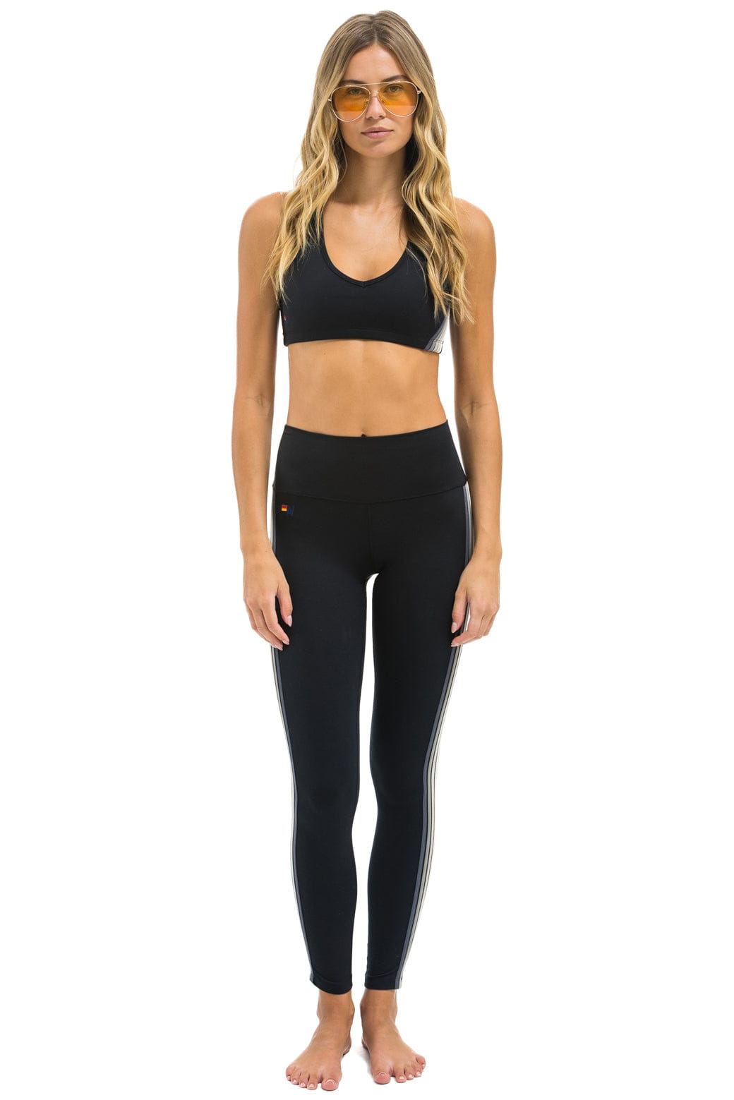 FULL LENGTH HI-RISE 5 STRIPE LEGGINGS - BLACK SMOKE