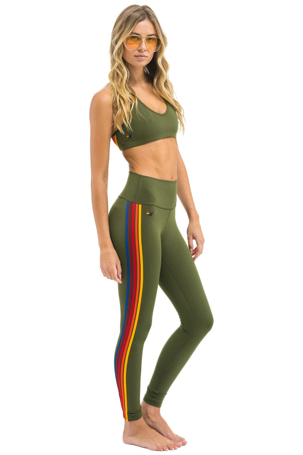 FULL LENGTH HI-RISE 5 STRIPE LEGGINGS - LEAF