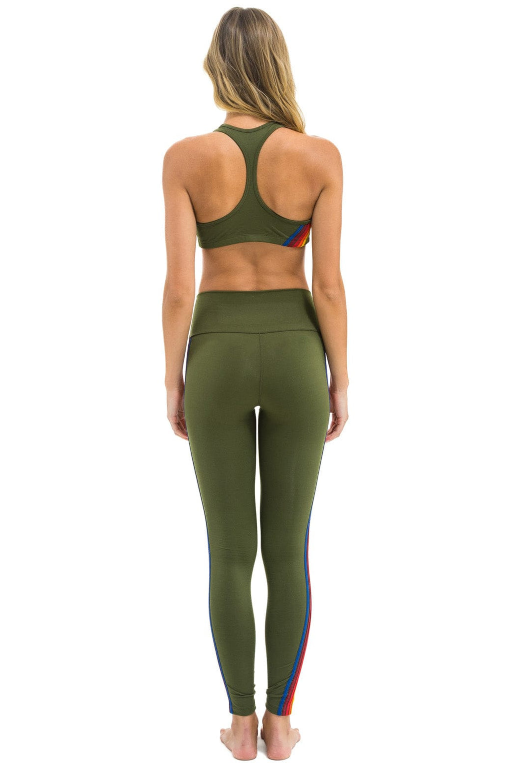 FULL LENGTH HI-RISE 5 STRIPE LEGGINGS - LEAF