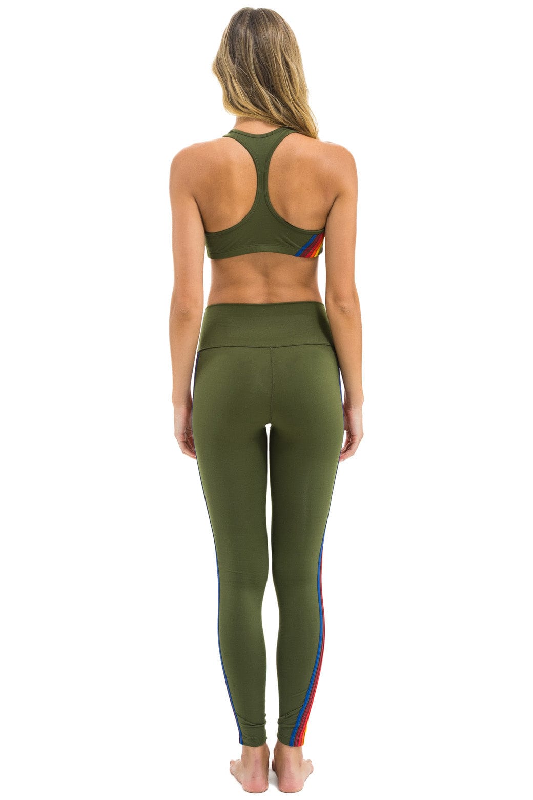 FULL LENGTH HI-RISE 5 STRIPE LEGGINGS - LEAF