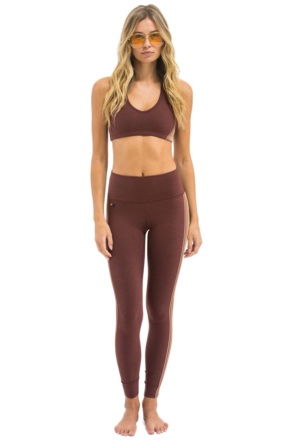 FULL LENGTH HI-RISE 5 STRIPE LEGGINGS - MOCHA