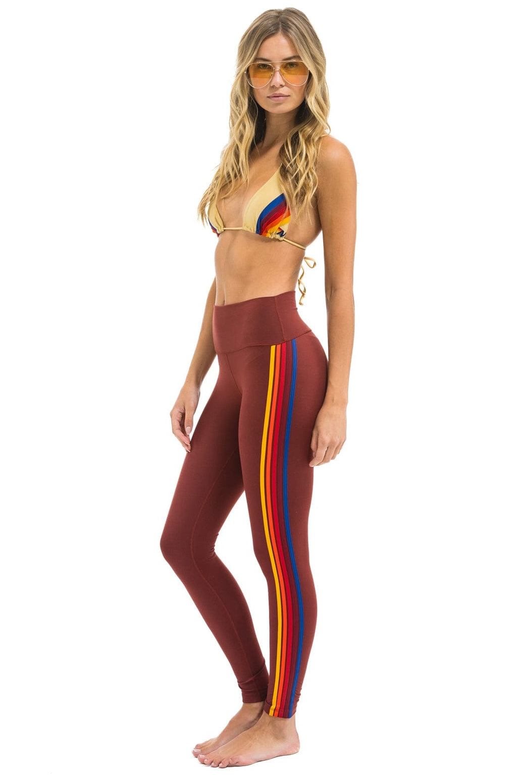 FULL LENGTH HI-RISE 5 STRIPE LEGGINGS - BRICK