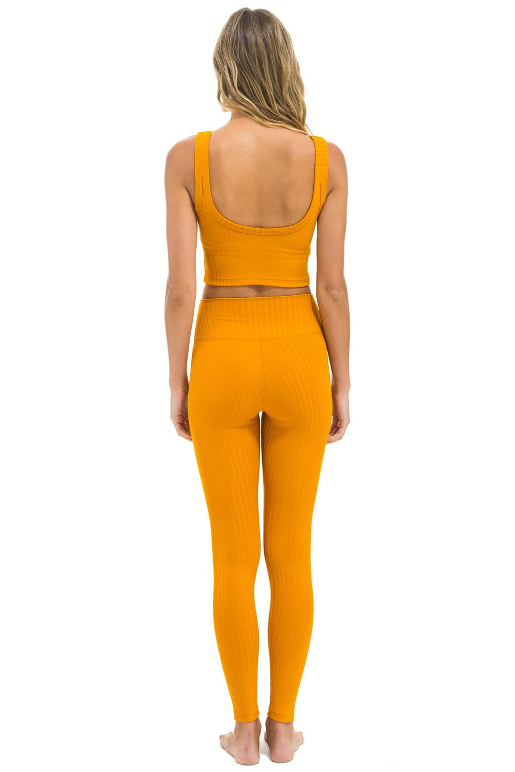 WIDE RIB FULL LENGTH HI-RISE LEGGINGS - GOLD
