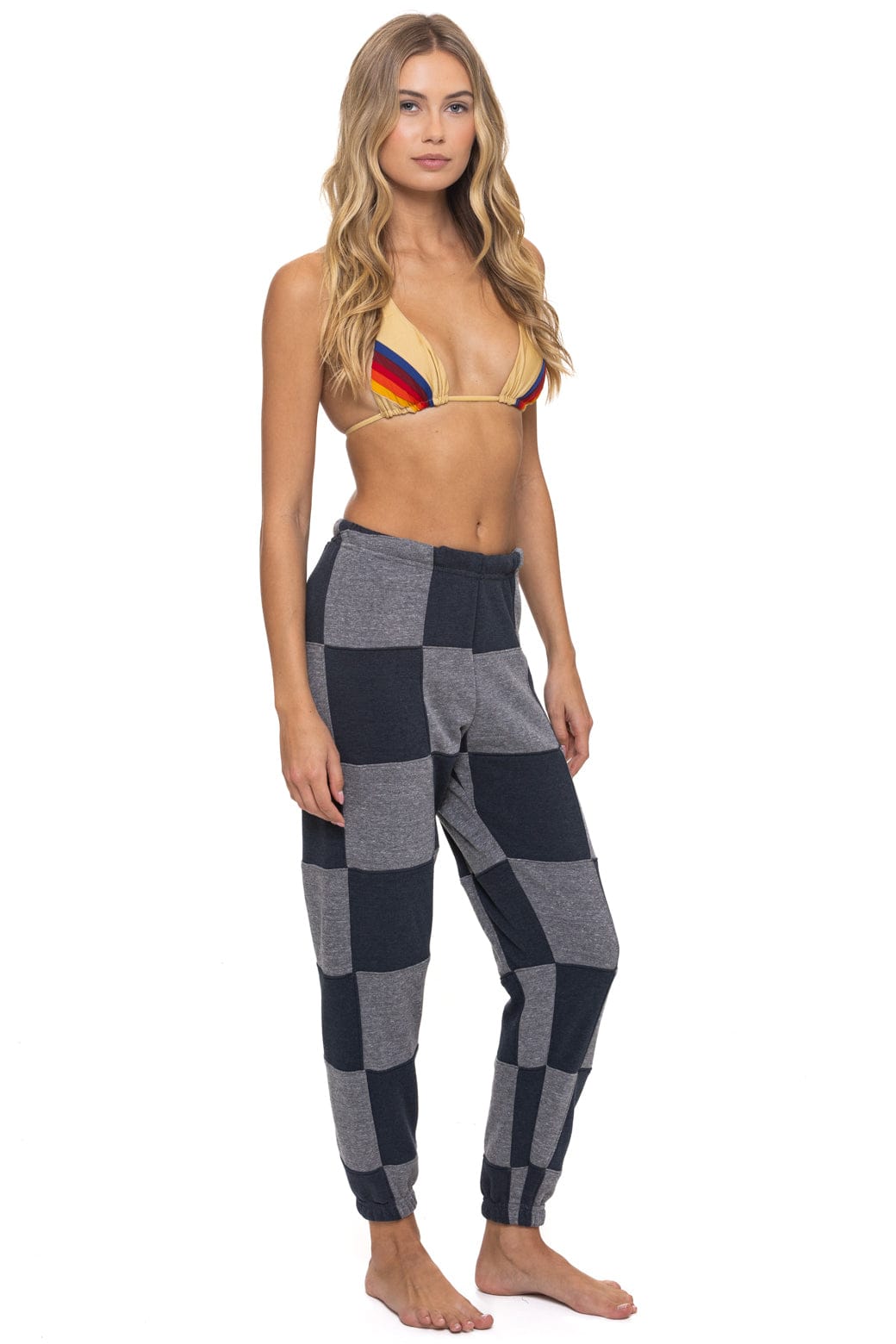 CHECK QUILTED SWEATPANTS - HEATHER CHARCOAL