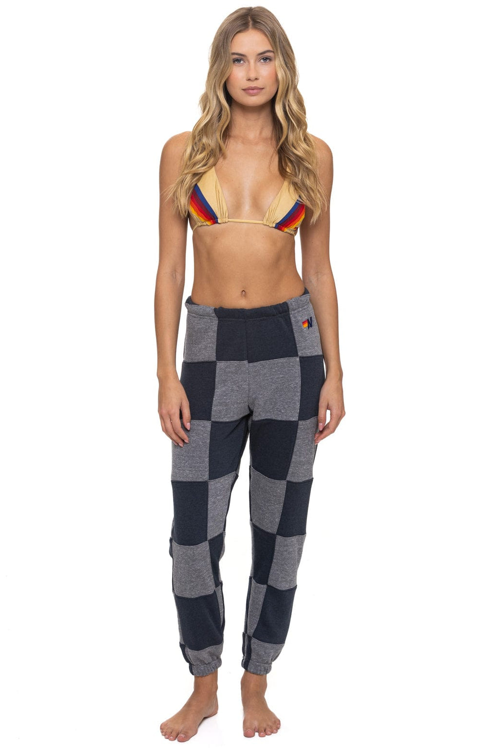 CHECK QUILTED SWEATPANTS - HEATHER CHARCOAL