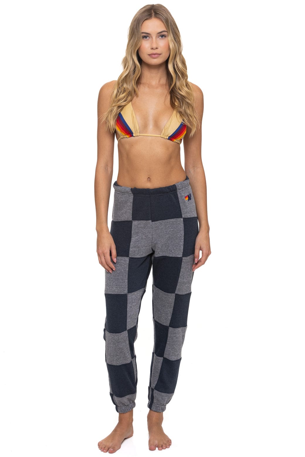 CHECK QUILTED SWEATPANTS - HEATHER CHARCOAL