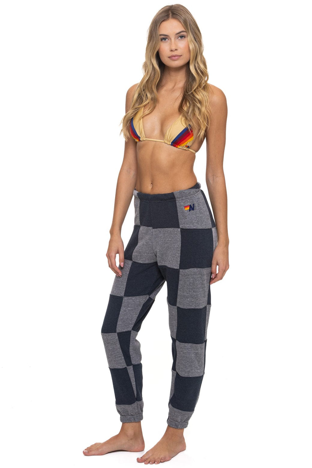 CHECK QUILTED SWEATPANTS - HEATHER CHARCOAL