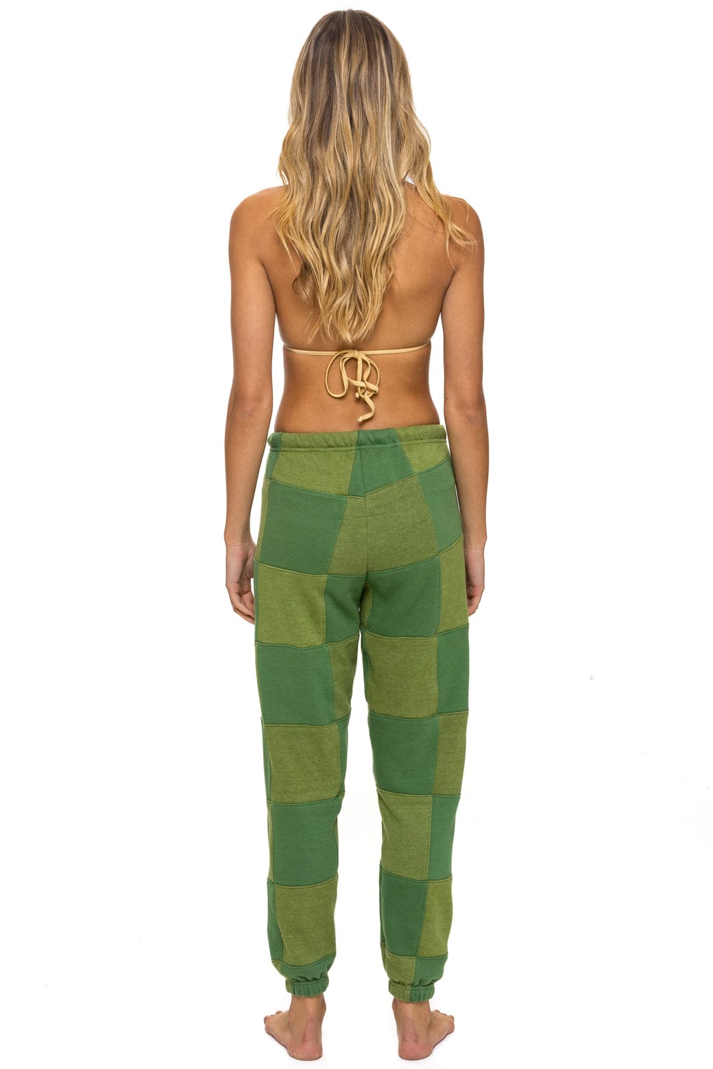 CHECK QUILTED SWEATPANTS - JUNGLE GREEN PALM
