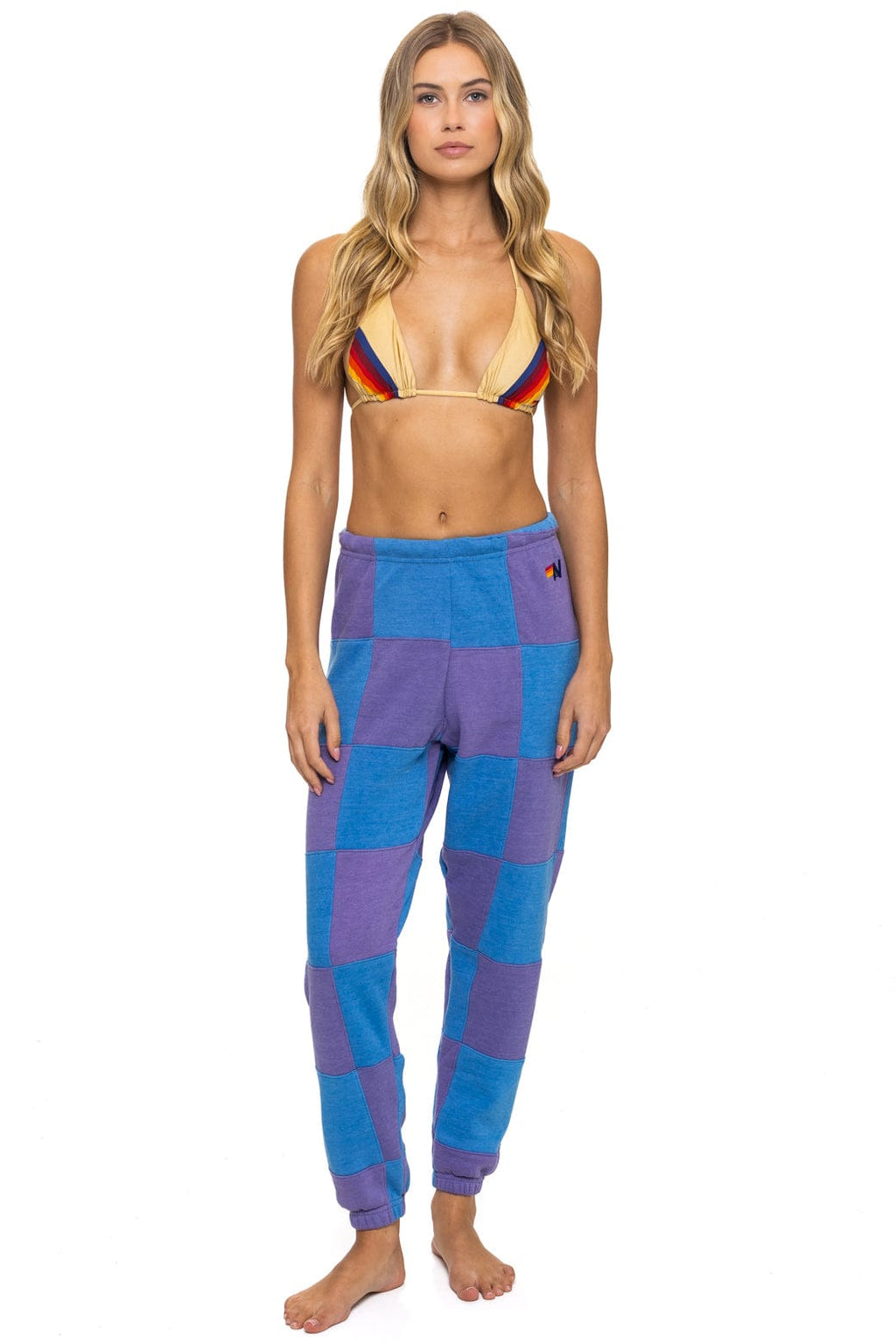 CHECK QUILTED SWEATPANTS - LAVENDER OCEAN