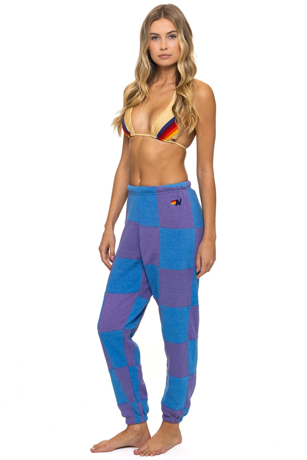 CHECK QUILTED SWEATPANTS - LAVENDER OCEAN