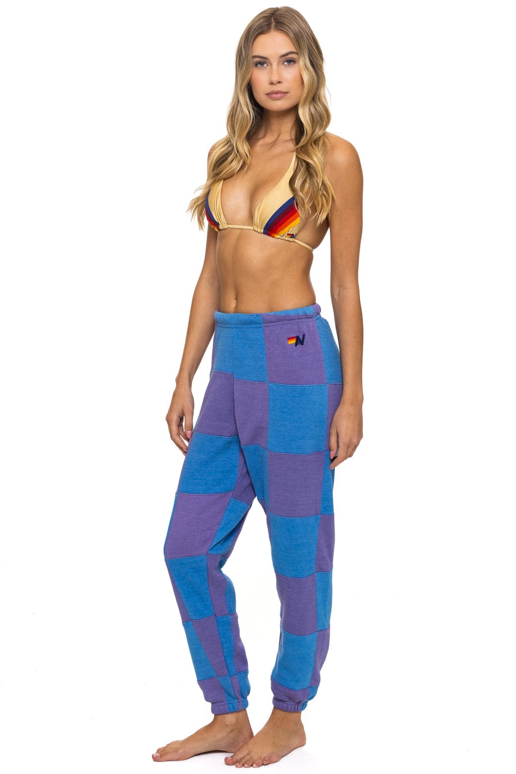 CHECK QUILTED SWEATPANTS - LAVENDER OCEAN