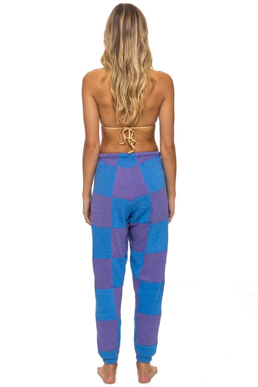 CHECK QUILTED SWEATPANTS - LAVENDER OCEAN