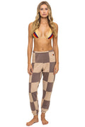 CHECK QUILTED SWEATPANTS - SAND TAUPE