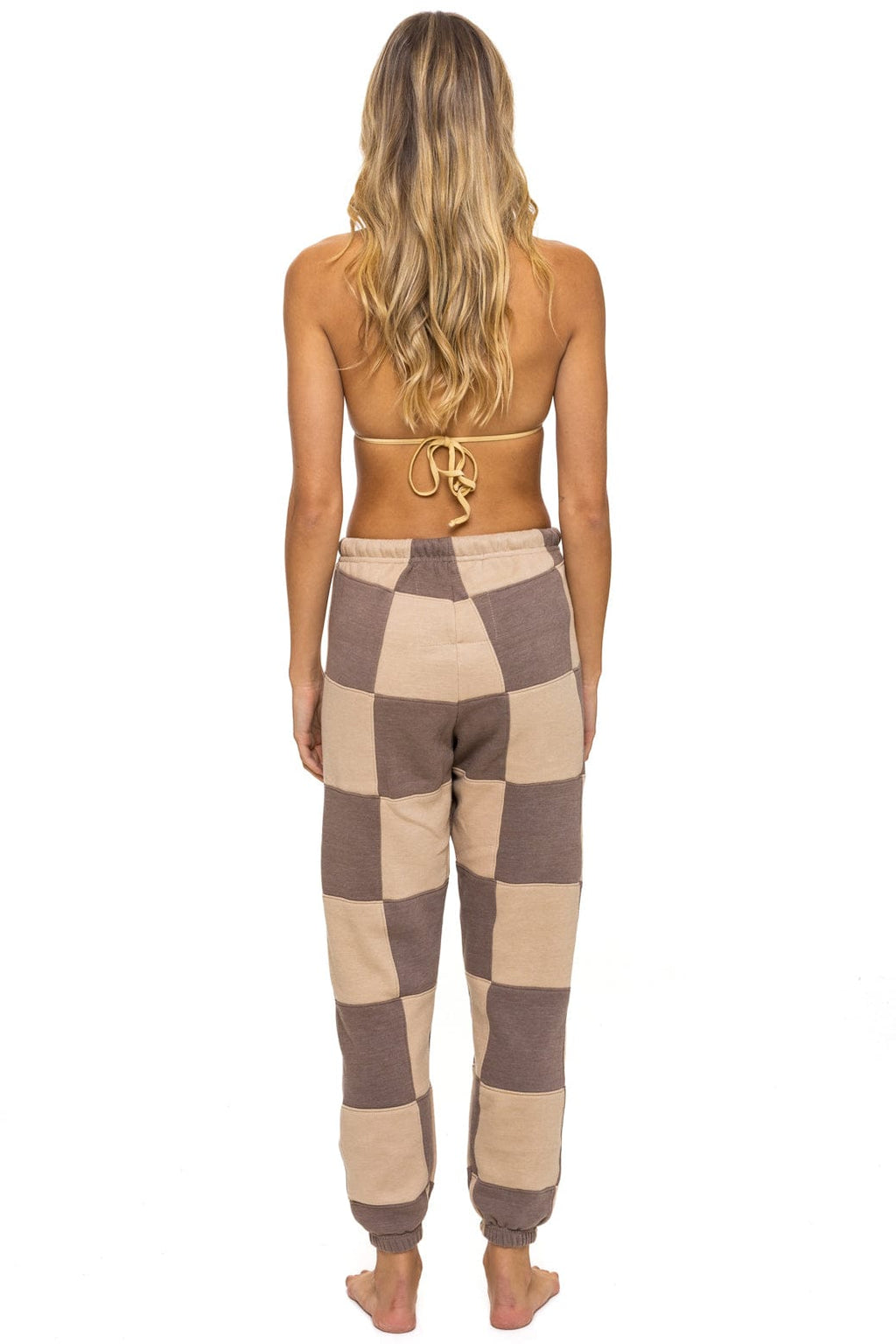 CHECK QUILTED SWEATPANTS - SAND TAUPE