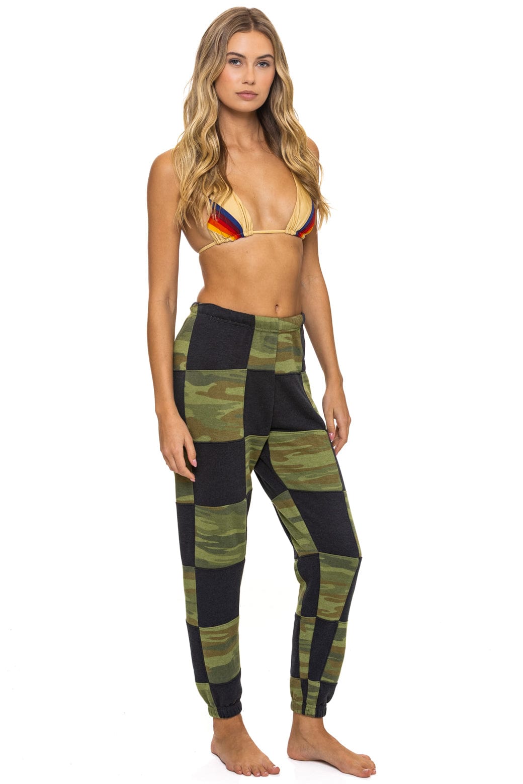CHECK QUILTED SWEATPANTS - SMOKE CAMO
