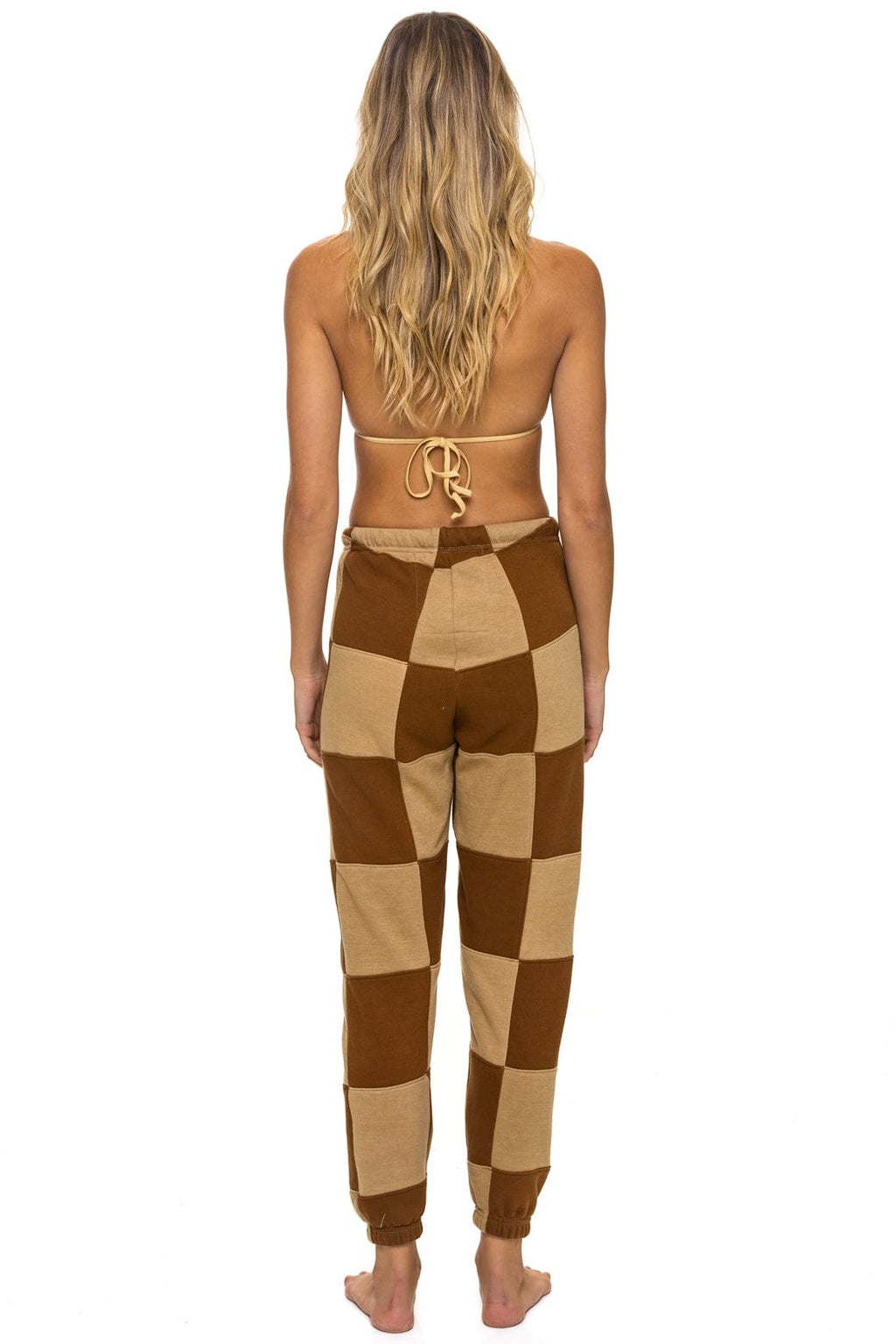 CHECK QUILTED SWEATPANTS - TAN CINNAMON