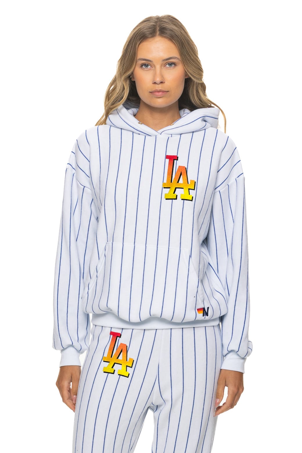 LOS ANGELES DODGERS PINSTRIPE 2026 RELAXED PULLOVER HOODIE - WHITE BLUE