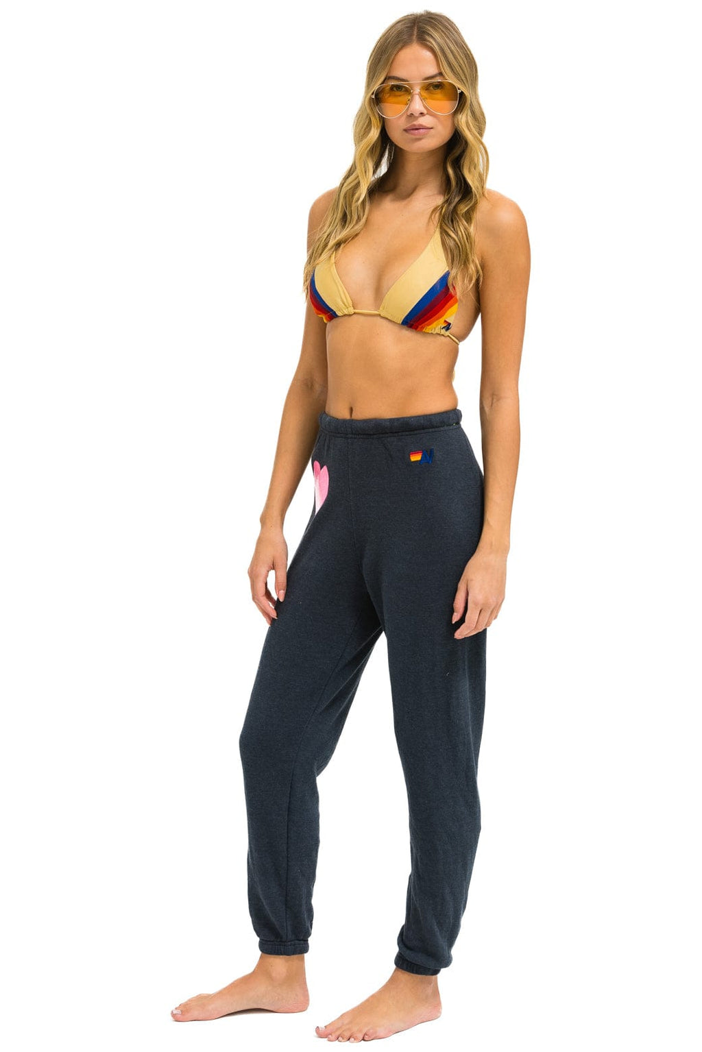 GLITTER HEART SWEATPANTS - CHARCOAL NEON PINK