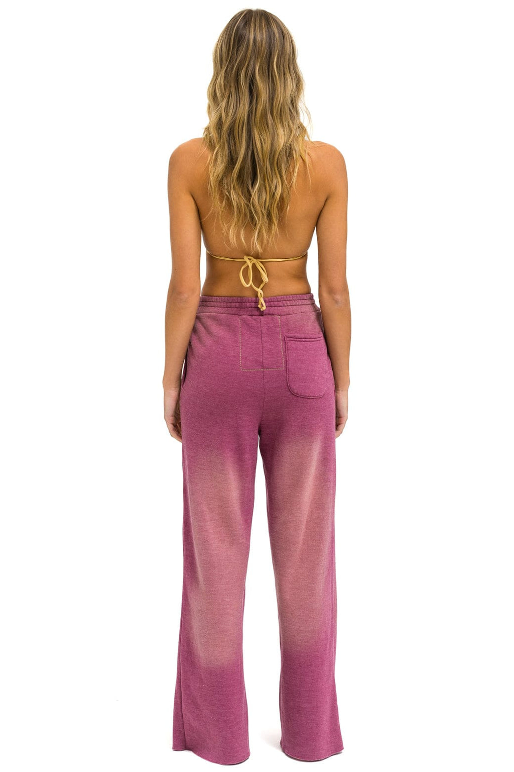 BOLT STITCH WIDE LEG POCKET SWEATPANTS - FADED BERRY