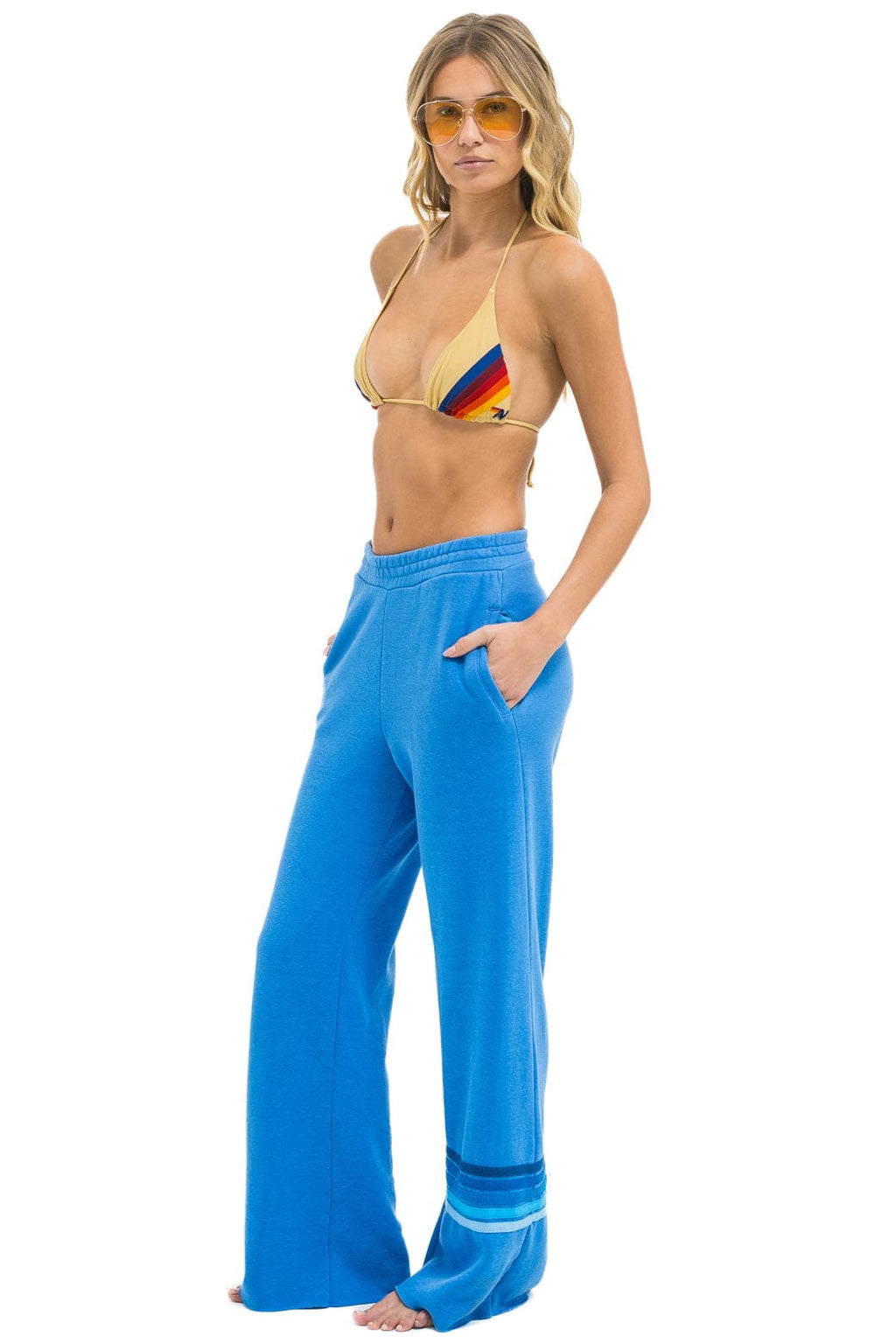 RUGBY STITCH WIDE LEG POCKET SWEATPANTS - COBALT BLUE