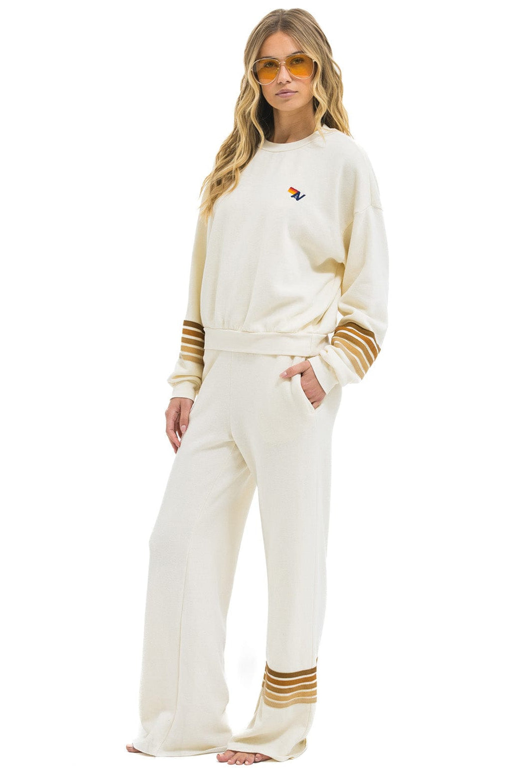 RUGBY STITCH 2 RELAXED CREW SWEATSHIRT - VINTAGE WHITE BROWN