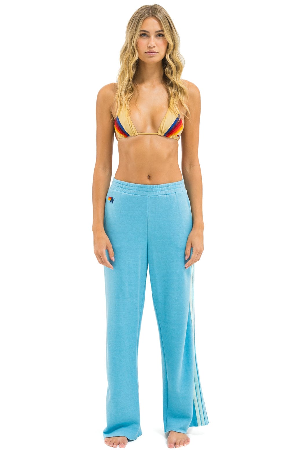 5 STRIPE WIDE LEG POCKET SWEATPANTS - AQUA AQUA