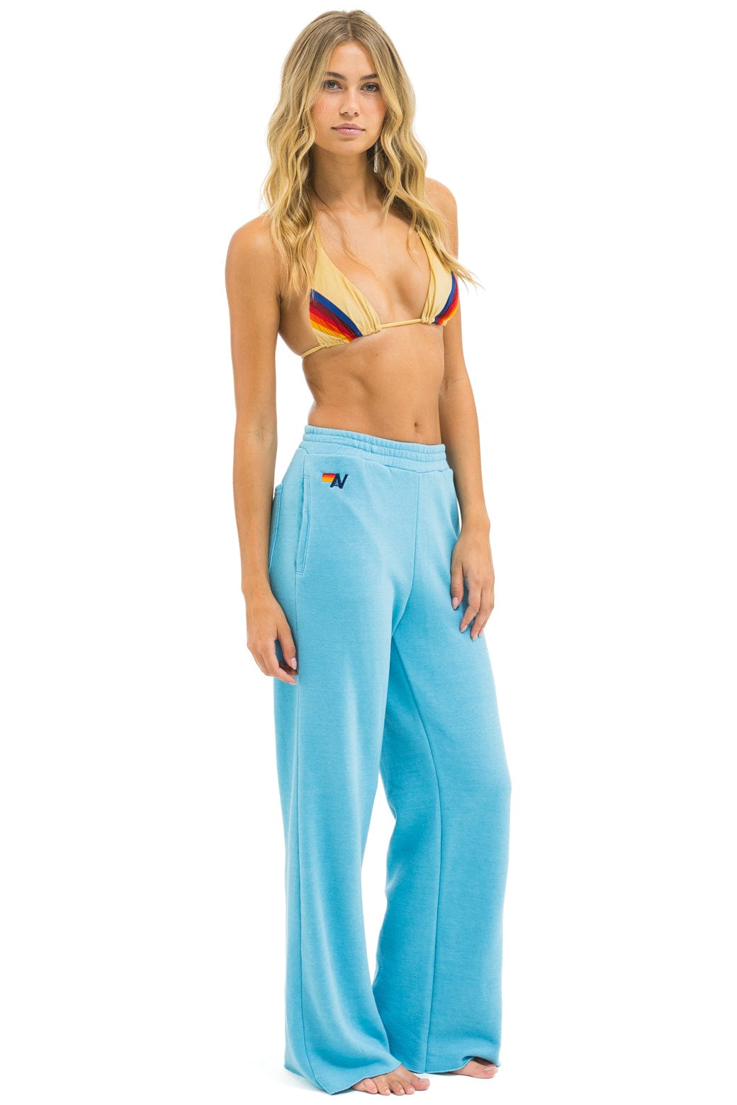 5 STRIPE WIDE LEG POCKET SWEATPANTS - AQUA AQUA