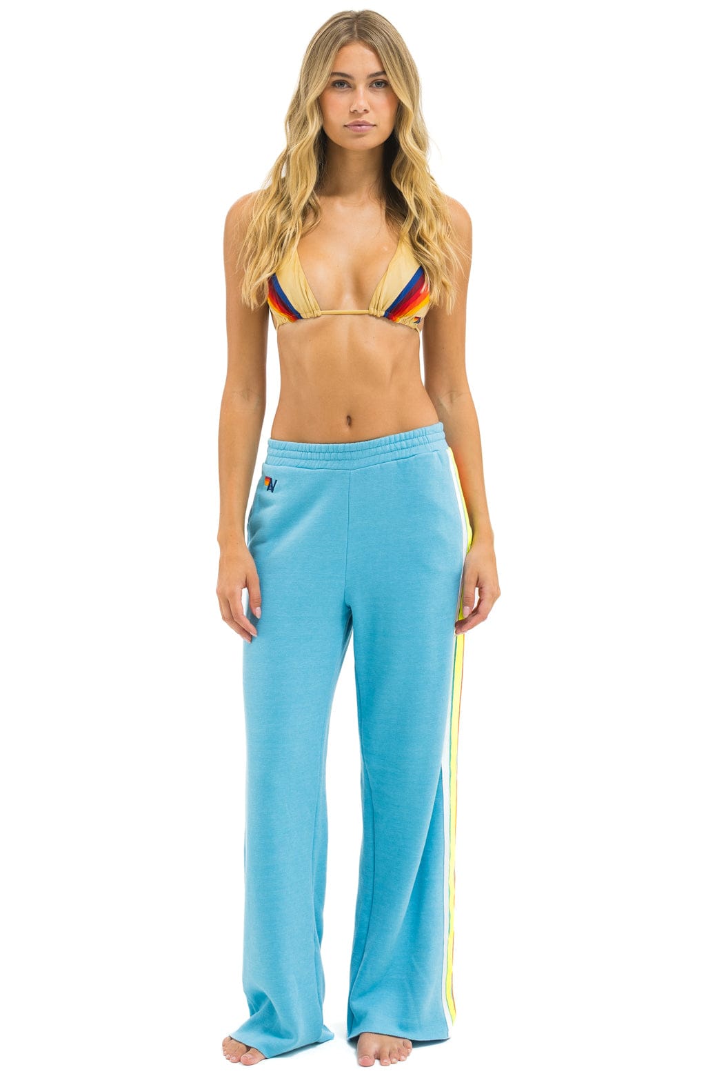 5 STRIPE WIDE LEG POCKET SWEATPANTS - AQUA WHITE NEON