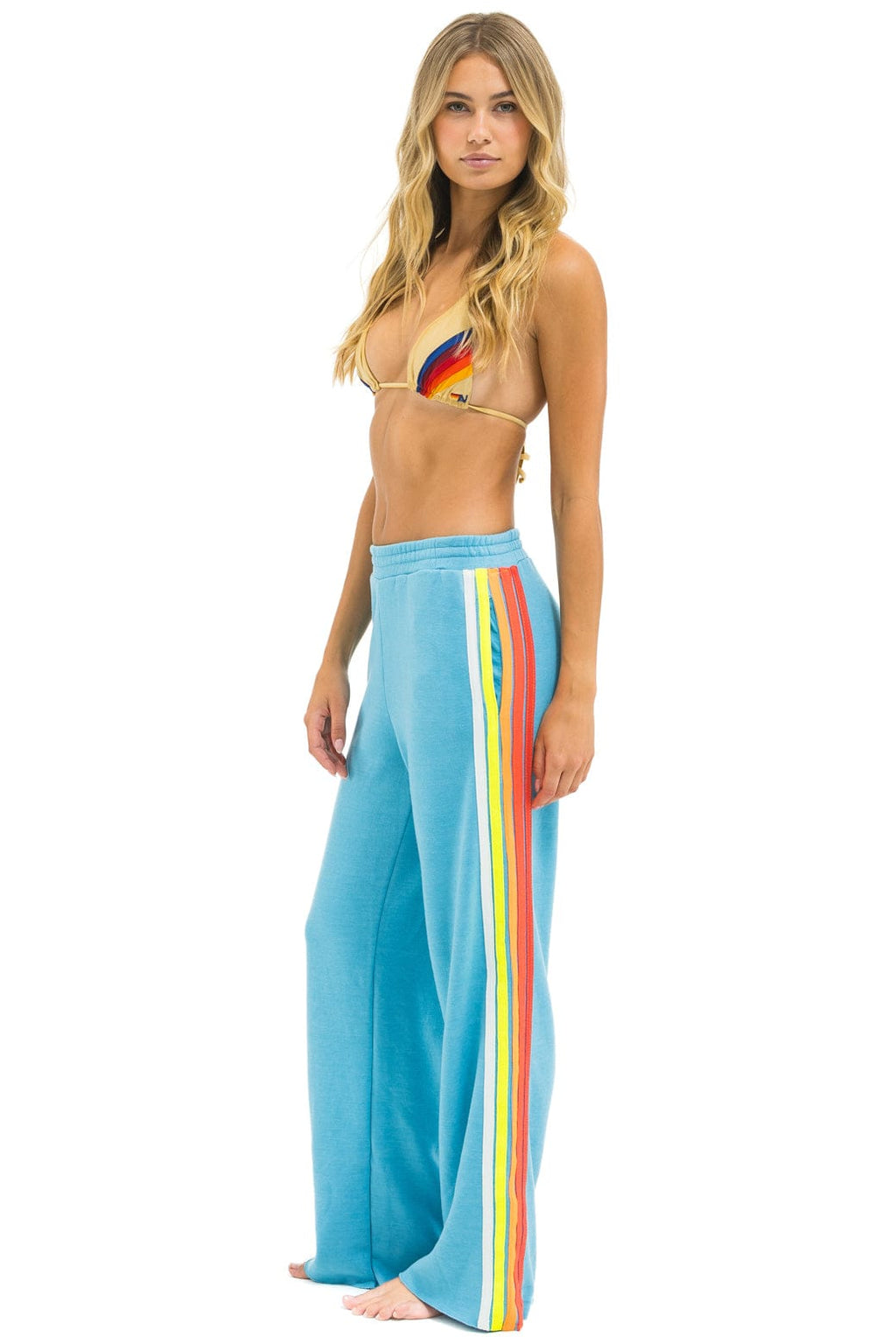 5 STRIPE WIDE LEG POCKET SWEATPANTS - AQUA WHITE NEON