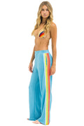 5 STRIPE WIDE LEG POCKET SWEATPANTS - AQUA WHITE NEON