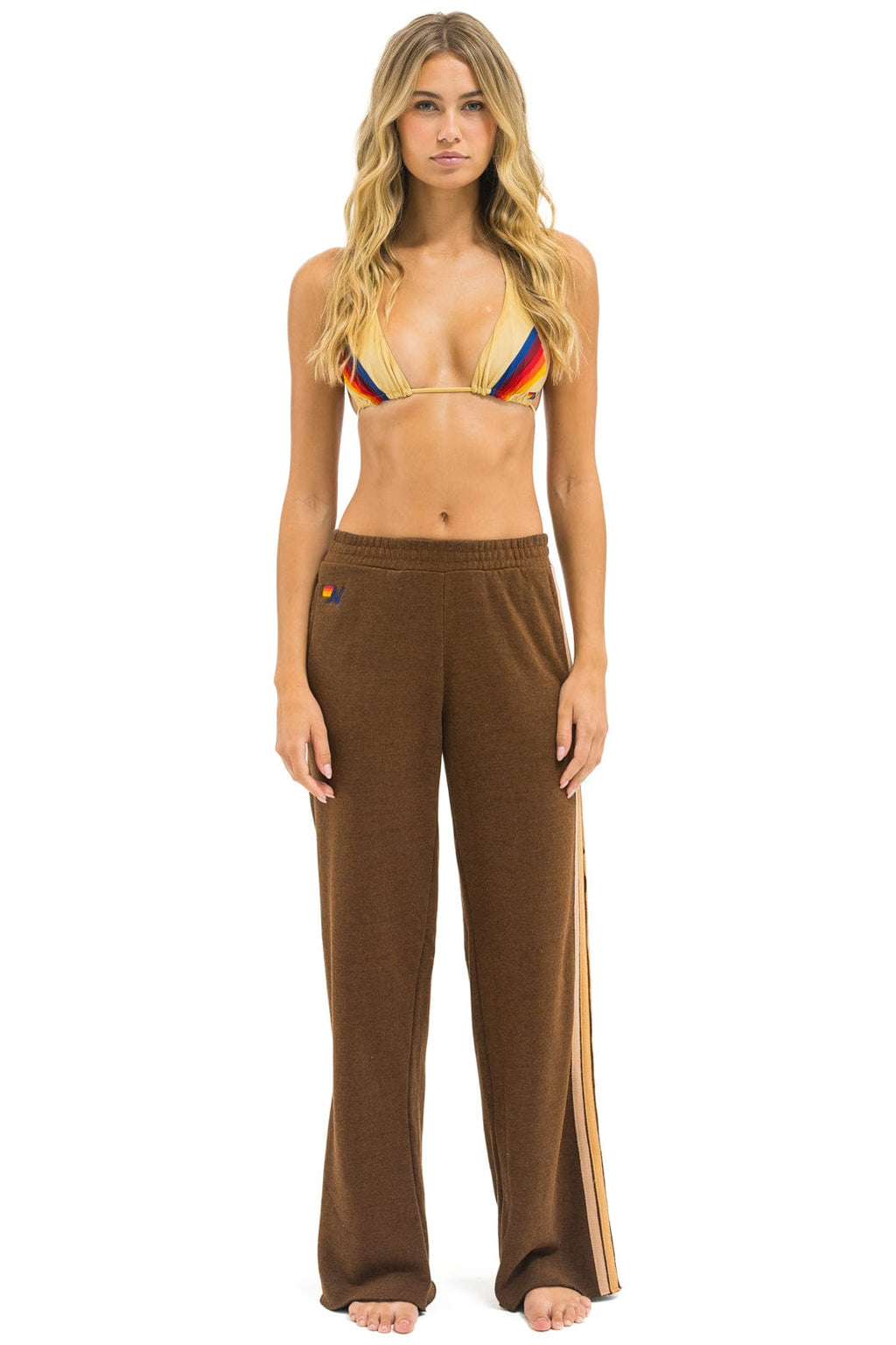 5 STRIPE WIDE LEG POCKET SWEATPANTS - CHOCOLATE ESPRESSO