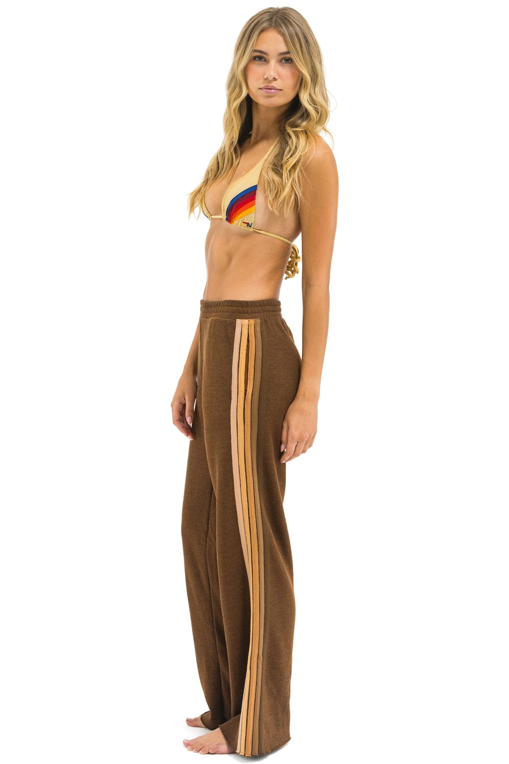 5 STRIPE WIDE LEG POCKET SWEATPANTS - CHOCOLATE ESPRESSO