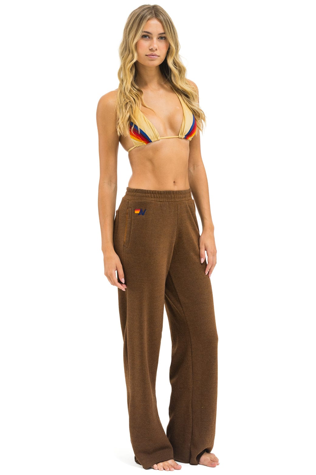 5 STRIPE WIDE LEG POCKET SWEATPANTS - CHOCOLATE ESPRESSO