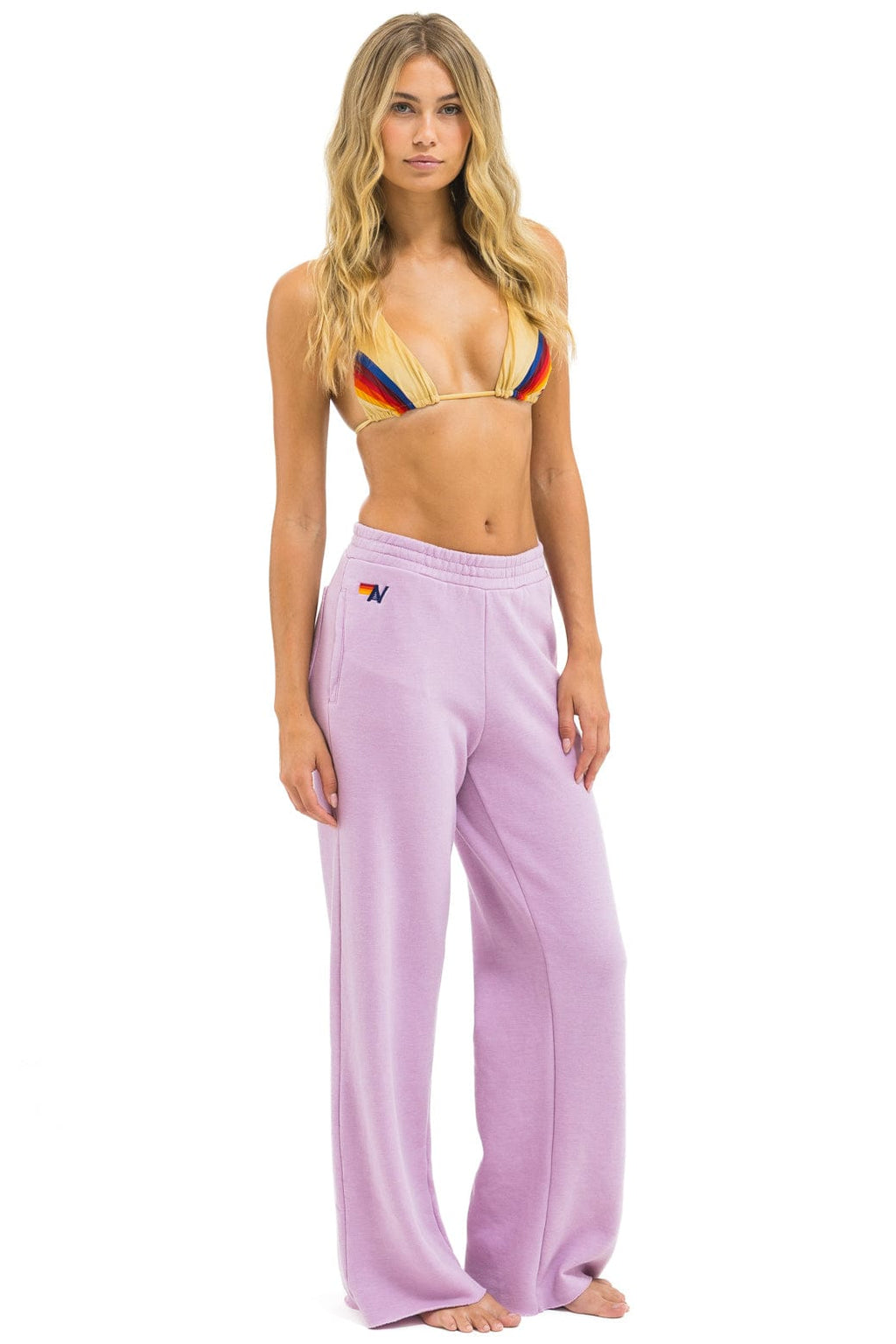 5 STRIPE WIDE LEG POCKET SWEATPANTS - MAUVE MAGENTA ORANGE