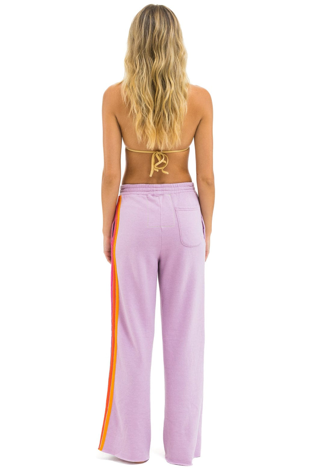 5 STRIPE WIDE LEG POCKET SWEATPANTS - MAUVE MAGENTA ORANGE