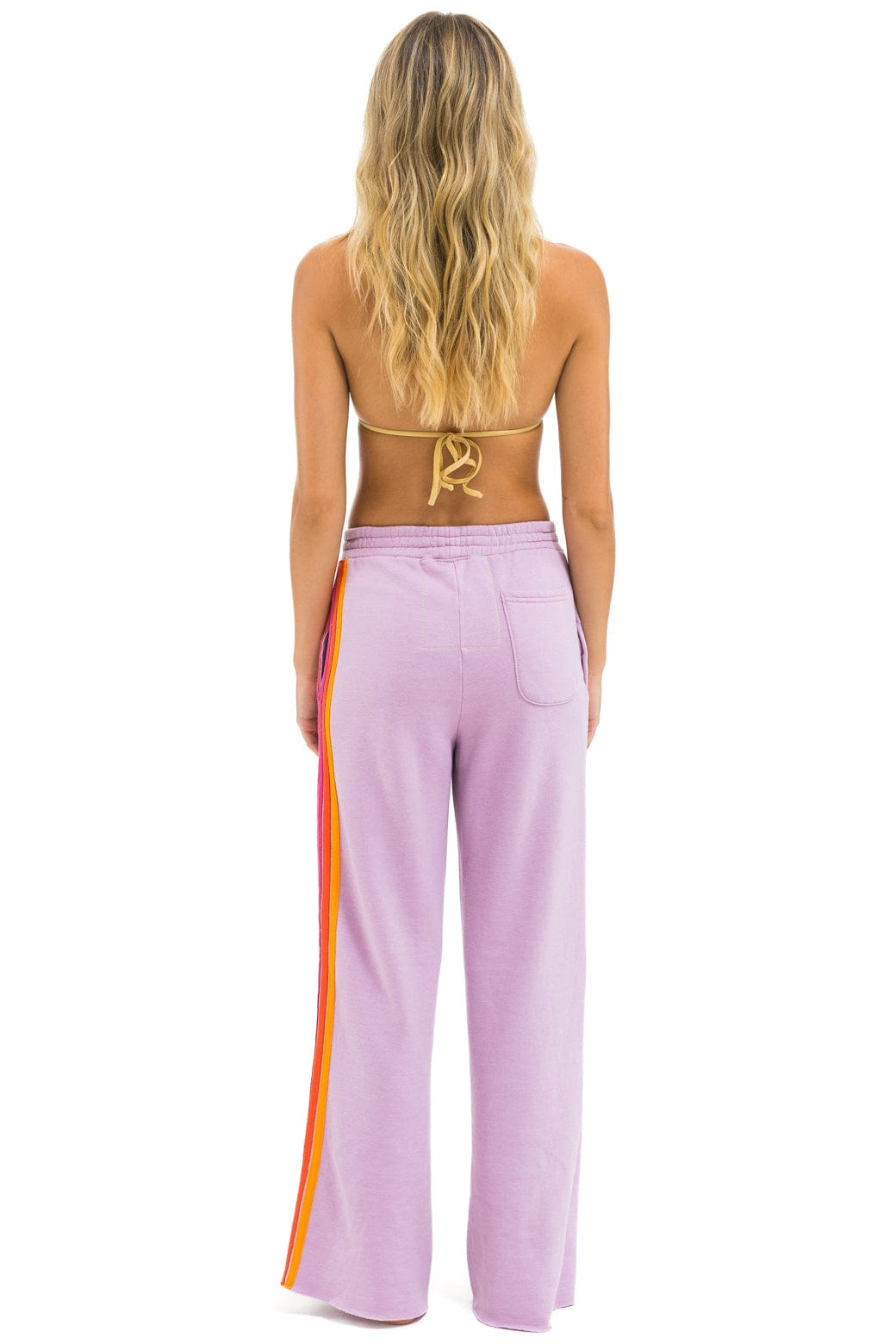 5 STRIPE WIDE LEG POCKET SWEATPANTS - MAUVE MAGENTA ORANGE