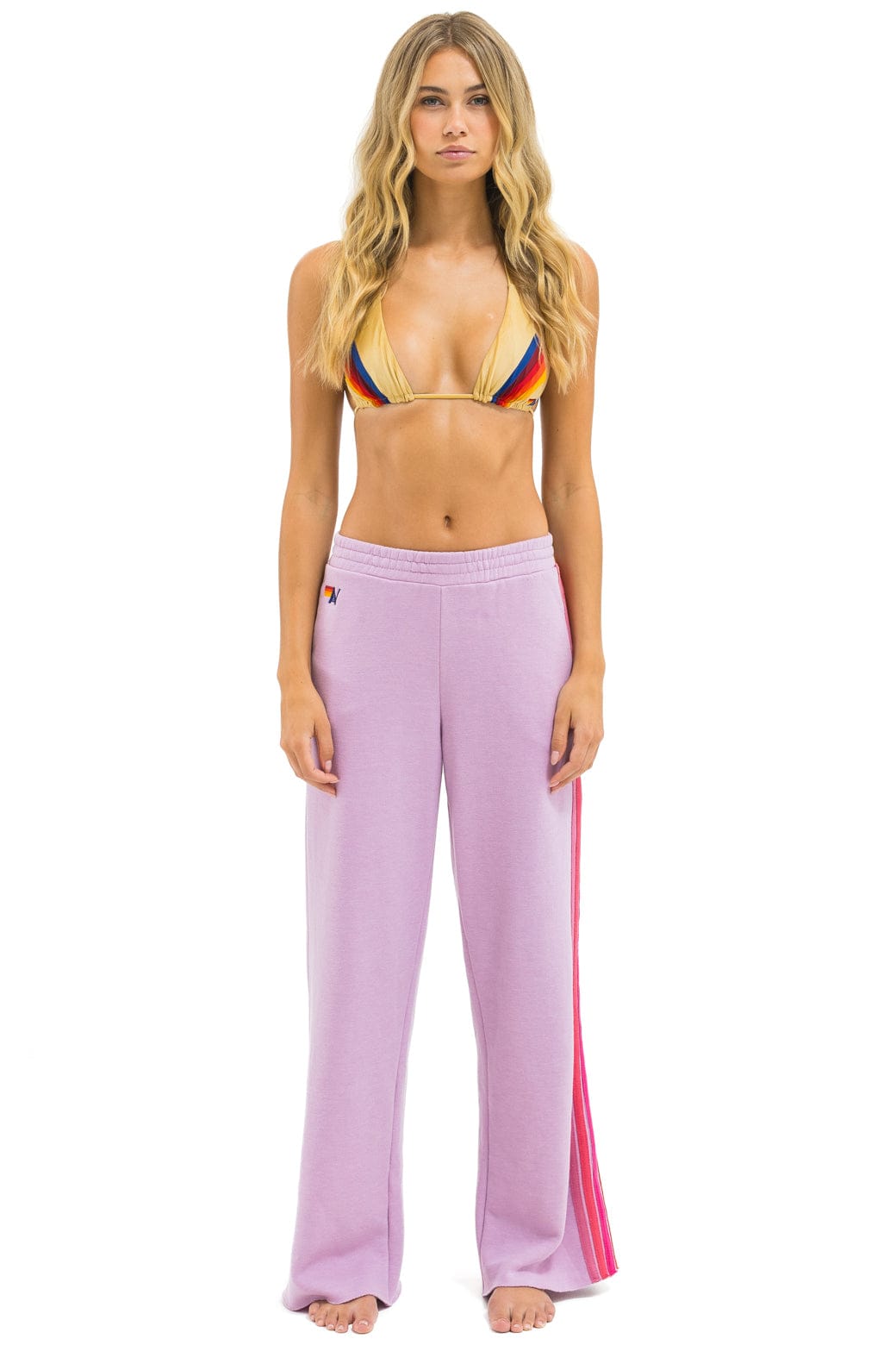 5 STRIPE WIDE LEG POCKET SWEATPANTS - MAUVE MAGENTA ORANGE