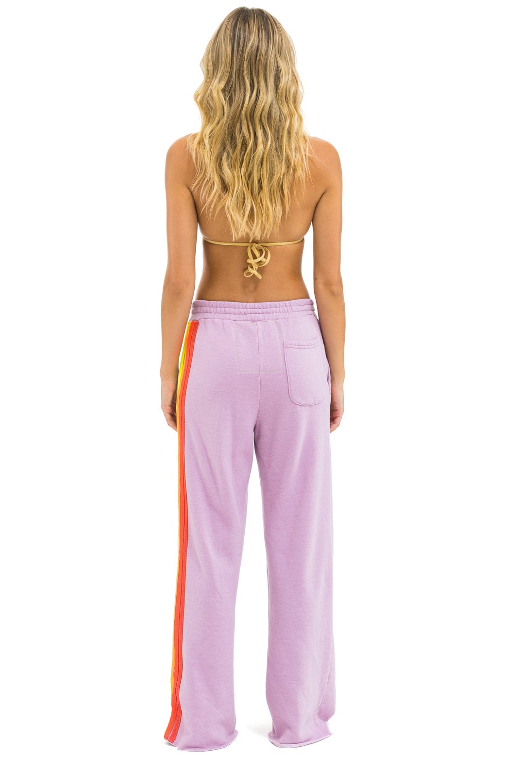5 STRIPE WIDE LEG POCKET SWEATPANTS - MAUVE WHITE NEON